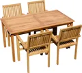 Produktbild: ASS Teak Set Gartengarnitur Gartenset Sitzgruppe Gartentisch 150x80 cm mit 4 Stapelsessel Miami aus Teakholz Gartenmöbelset Esstischgruppe Sessel stapelbar