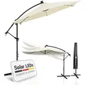 Produktbild: Ampelschirm Brazil 350 cm grau / creme – mit LED-Beleuchtung Solar & Kurbel – UV-Schutz wasserabweisend knickbar – Sonnenschirm Marktschirm - Juskys