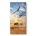 Produktbild: DEQORI Glasuhr | horizontal 30x60 cm | Motiv Elefanten in der Steppe | große XXL Design Uhr aus Glas | leise Wanduhr für Wohnzimmer & Küche | moderne Hingucker Uhr für die Wand