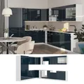 Produktbild: Eckküche Fame-Line Weiß Dunkelblau Hochglanz 257x347 cm mit Arbeitsplatte Vicco
