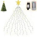 Produktbild: SALCAR 1,5m Weihnachtsbaum Lichterkette mit Ring, 10 Girlanden und Weihnachtsbaumspitze Stern mit Fernbedienung, 260er LED Überwurf Lichterkette Christbaumbeleuchtung Außen Innen, Warmweiß
