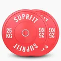 Produktbild: SUPRFIT – Hantelscheiben gummiert 2x 25kg Rot – Premium Fitness Bumper Plates – Stoßabsorbierende Gewichtsscheiben aus Vollgummigranulat – Hantelscheiben Ø 50mm für Langhantel Training
