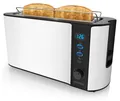 Produktbild: Arendo Toaster 2 Scheiben, Langschlitztoaster, Langschlitz, Edelstahl, 1000W, Display mit Restzeitanzeige, Brötchenaufsatz, Defrost Funktion, Wärmeisolierendes Gehäuse, weiß matt