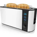Produktbild: Arendo Toaster 2 Scheiben, Langschlitztoaster, Langschlitz, Edelstahl, 1000W, Display mit Restzeitanzeige, Brötchenaufsatz, Defrost Funktion, Wär... - Weiß