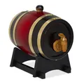 Produktbild: Relaxdays Whiskyfass, 1,25 l, Holz, Schnapsfass mit Bock & Zapfhahn, für Wein, Spirituosen, Deko Holzfass, rot/schwarz