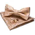 Produktbild: JEMYGINS Gold Paisley Fliege und Einstecktuch mit Manschettenknöpfe Sets für Herren (Gold2)