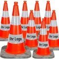 Produktbild: UvV Bigfoot XXL Set 8 Leitkegel mit Logodruck 75cm 5 kg Teilreflektierende Verkehrskegel Pylonen Folienstreifen RA2/C