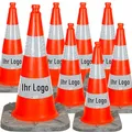 Produktbild: UvV 8 Stück Bigfoot Premium Leitkegel 75cm Pylone rot/schwarzer Fuß 5,5 kg + Reflexfolie Typ 2cM mit Logodruck