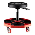 Produktbild: Wiltec Werkstatthocker mit Ablage, Rollhocker höhenverstellbar 37-52 cm, gepolsterter Hocker mit Rollen bis 136 kg