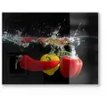 Produktbild: DEQORI Schneidebrett 'Paprikaschoten im Wasser', Glas, Platte Frühstücksbrett Schneideplatte gelb|rot|schwarz 40 cm x 30 cm