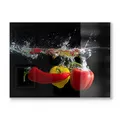 Produktbild: DEQORI Schneidebrett aus Glas | groß 40x30 cm | Motiv Paprikaschoten im Wasser | Design Schneideplatte für Küche | Frühstücksbrett antibakteriell & rutschfest | Glasplatte & Servierplatte