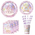 Produktbild: Schloss Prinzessin Geburtstag deko partygeschirr set,60 kindergeburtstag deko einschließlich pappteller kindergeburtstag Tassen servietten rosa,Strohhalme Geeignet für Prinzessin Geburtstag party