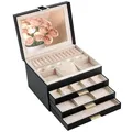 Produktbild: ADEL DREAM Schmuckkästchen Schmuckkasten mit 4 Ebenen Schmuckbox mit Verschluss große Schmuckstücke Schmuckaufbewahrung Geschenke für Damen Schwarz Schwarz