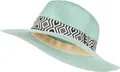 Produktbild: styleBREAKER Damen Panama Sonnenhut Einfarbig mit Stoff Hutband mit Azteken Muster, Strohhut, Schlapphut, Sommerhut, Fedora Hut 04025046, Farbe:Türkis