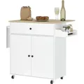 Produktbild: HOMCOM Kücheninsel Küchenwagen auf Rollen mit Klappbar Arbeitsplatte, Schublade, Küchenschrank Rollbar mit Einlegeboden, Handtuchstange, Gewürzregal,