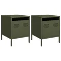 Produktbild: vidaXL Nachttische 2 STK. Olivgrün 35x39x43,5 cm Stahl, Schrank, Nachtkommode, Bettschrank, Nachtschrank, Nachtkonsole, Schlafzimmermöbel, Bettschrank