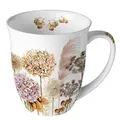 Produktbild: Ambiente Tasse 10cm Porzellan mit Trockenblumen Motiv - 0,4L Keramiktasse Porzellangeschirr Kaffeetasse Teetasse Kakaotasse Naturmuster Vintage Deko Beige Weiß