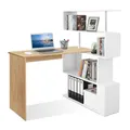 Produktbild: Mondeer Computertisch L-Förmig, Eckschreibtisch, mit 360 Grad Drehbarem Bücherregal für Arbeitszimmer Wohnzimmer Büro, 157 x 45 x 130,5 cm, Eiche (Tischplatte) und Weiß (Regal)