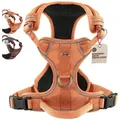 Produktbild: Freudentier Hunde-Geschirr Hundegeschirr mit atmungsaktiver Polsterung, perfekter Sitz, Anti-Zug Brustgeschirr, reflektierend orange XL