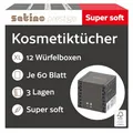 Produktbild: 12 x Kosmetiktücher Box – 3-lagig - 12 x 60 Blatt – Kosmetiktücher 3lagig - 720 Stk. - 12 Boxen mit 60 Tücher – supersoft – Made in Germany - Satino