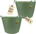 Produktbild: 2er Set Flexibler Eimer 25 L Wäschewanne Mehrzweckkorb Wäschekorb flexibel rund Gartenkorb Flexible Wanne Plastikkorb mit Henkel Futtertrog Pferd
