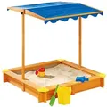 Produktbild: Holz-sandkasten Mit Verstellbaren Dach 118cm Buddelkiste Sandkiste Sandbox