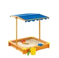 Produktbild: Holz-Sandkasten mit verstellbaren Dach 118cm Buddelkiste Sandkiste Sandbox