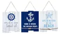 Produktbild: levandeo 3er Set Wandschild H35cm Blau Weiß Holzschild Beach Strand Wanddeko Wandbild Anker Sommer