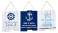 Produktbild: 3er Set Wandschild H35cm Blau Weiß Holzschild Beach Strand Wanddeko Wandbild
