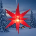 Produktbild: GURU SHOP 3D Batterie Außenstern Kaspar, Weihnachtsstern, Faltstern mit 18 Spitzen Incl. 7 m Kabel & LED Leuchtmittel - Ø 55 cm 4xAA rot Offen