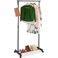 Produktbild: Kleiderständer auf Rollen, Metall, Kleiderstange höhenverstellbar, 94-161x75,5x42,5 cm, Rollständer, schwarz - Relaxdays