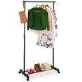 Produktbild: Relaxdays Kleiderständer auf Rollen, Metall, Kleiderstange höhenverstellbar, 94-161x75,5x42,5 cm, Rollständer, schwarz