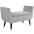 Produktbild: HOMCOM Sitzbank mit Stauraum Armlehnen Polsterbank mit Samtoptik, Sitztruhe mit Holzbeine, Truhenbank für Wohnzimmer Schlafzimmer Flur 107 x 42 x 65 cm, Hellgrau