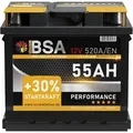 Produktbild: BSA Autobatterie 55Ah 12V Batterie 520AEN +30% Startleistung ersetzt 44Ah 45AH 50AH 52AH 46AH 55AH 47Ah 53AH