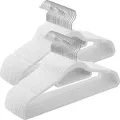 Produktbild: SONGMICS Kleiderbügel Samt, 50er Set, Bügel, rutschfest, kleine Stange für Krawatten, 360° drehbarer Haken, 0,6 cm dick, platzsparend, 43,5 cm ... - Weiß