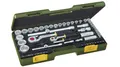 Produktbild: PROXXON Steckschlüsselsatz, Komplettsatz mit 1/4'' und 1/2''-Umschaltratsche sowie Schraubendrehergriff, 65-teiliges Werkzeug-Set für zöllige Schrauben mit Kunststoffkoffer, 23294, 45 x 23 x 7.5 cm