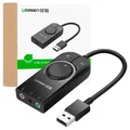 Produktbild: UGREEN externe USB-Soundkarte 3,5 mm, Lautstärkeregler, 15 cm, schwarz