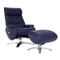 Produktbild: B-Ware Relaxsessel mit Hocker MCW-K98, Metall Echtleder/Kunstleder, blau