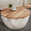 Produktbild: riess-ambiente Runder Couchtisch ORIENT STORAGE 60cm silber Akazienholz mit Stauraum Hammerschlag Beistelltisch Tisch