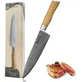 Produktbild: Wakoli Oliven Damast Chefmesser Klingenlänge 20 cm mit Olivenholzgriff