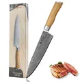 Produktbild: Wakoli Olive Kochmesser aus echtem Damaststahl (VG10 Kern) mit 20 cm Klinge – Scharf & ausbalanciert – Damastmesser mit Olivenholzgriff in Geschenkbox – Damast Küchenmesser für Profi- & Hobbyköche