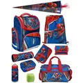 Produktbild: Schulranzen 1. Klasse für Jungen und Mädchen in Blau mit Marvel Spiderman Motiv 10tlg. Schultaschen Set mit Sporttasche und Schultüte / Zuckertüte - Blau