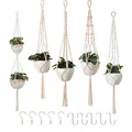 Produktbild: Petutu 5er Set Makramee Blumenampel, Boho Deko Baumwollseil Hängeampel Blumentopf Pflanzen Halter Aufhänger für Innen Außen Decken Balkone Wanddekoration (Beige)