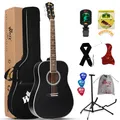 Produktbild: Winzz Schwarz Akustikgitarren 4/4, Anfänger Gitarren 41 Zoll mit Gitarrentkoffer, Stimmgerät, Gurt, Plektren, Extra Saite und Gitarrenständer