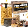 Produktbild: Clidor Vorratsglas mit Bambusdeckel, 0,45 / 0,86 / 1,5 Liter, eckig, luftdicht, Set, 6-teilig