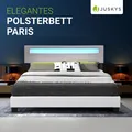Produktbild: Juskys Polsterbett Paris 180 x 200 cm Kunstleder mit LED & Lattenrost - Weiß