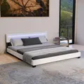 Produktbild: Juskys Polsterbett 180x200 cm – Bett Paris mit LED Beleuchtung, Lattenrost & Kopfteil, modernes Doppelbett aus Kunstleder & Holz – Weiß
