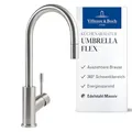 Produktbild: Villeroy & Boch Umbrella Flex Hochdruck-Küchenarmatur, Spülenarmatur mit ausziehbarer Handbrause und 360° Schwenkbereich, wassersparend, 220 mm Auslaufhöhe, Edelstahl massiv