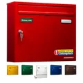 Produktbild: AL Briefkasten Systeme Basic 1er Briefkasten in RAL 3000 Feuerrot 1 Fach DIN A4 Postkasten wetterfest wasserdicht rostfrei Briefkastenanlage mit Posthaltebügel und 2 Namensschildern