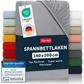 Produktbild: Blumtal Spannbettlaken 140x200 cm – Atmungsaktives Mikrofaser Bettlaken in Grau – 140x200 cm Spannbetttuch für einen erfrischenden Schlaf - Grau
